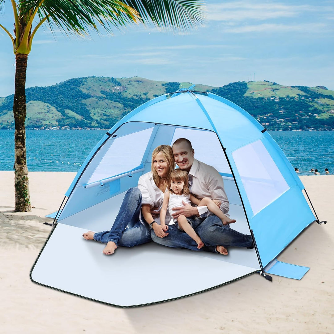 Strandmuschel Tragbarer Strandzelt Sonnenschutz Windschutz Zelt mit UV-Schutz 50+ Camping Zelt für S