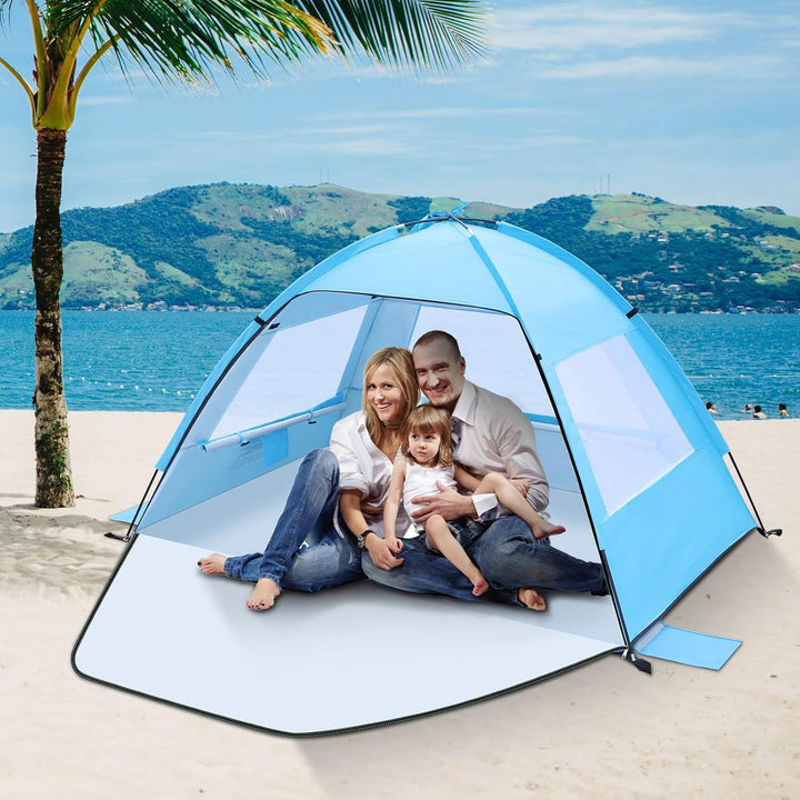 Strandmuschel Tragbarer Strandzelt Sonnenschutz Windschutz Zelt mit UV-Schutz 50+ Camping Zelt für S
