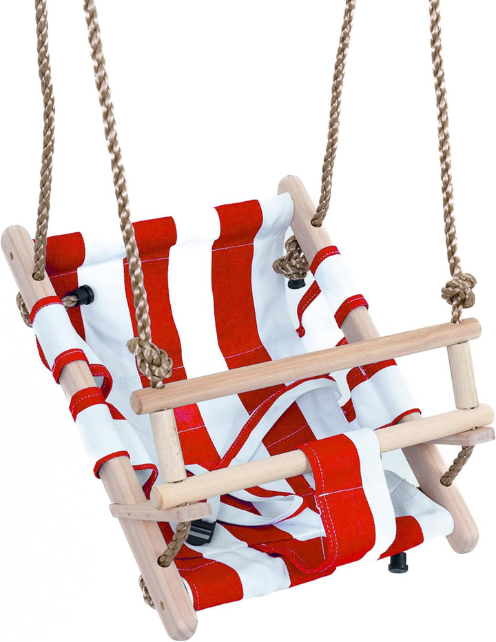 Gartenpirat Babyschaukel aus Holz und Stoff rot/weiss Babysitz Schaukelsitz, Rot