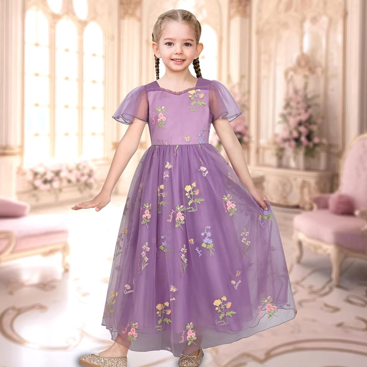 Sunny Fashion Mädchen Kleid Blume Schnüren Saum Hochzeit Erstkommunion Gr. 110-158 110 Lila Blume, 1
