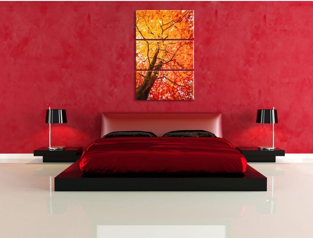 Pixxprint Feurige Herbstblätter Kunst als Leinwandbild/Grösse: 3 Teilig (120x80 cm) cm/Wandbild/Kuns