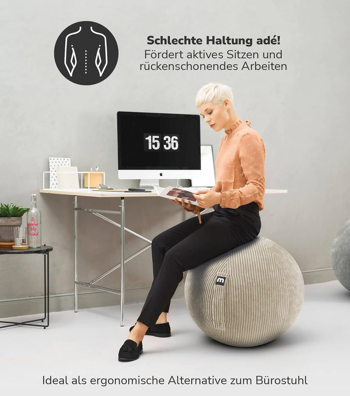 mokebo® Stoff Sitzball Büro ergonomisch 'Der Sportliche', Gymnastikball mit Pumpe, Pezziball oder Ho