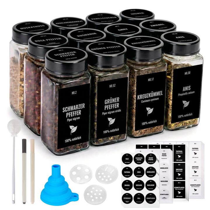 Gewürzgläser Set, 12er 120ml Gewürzgläser Eckig, Gewürzdosen Mit Edelstahl Deckel Gewürzbehälter Mit