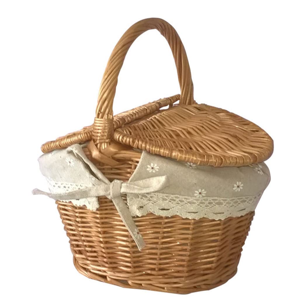 Weidenpicknickkorb Vintage gewebter Aufbewahrungspicknick mit Deckelgriff 26x18x14cm
