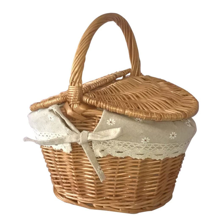 Weidenpicknickkorb Vintage gewebter Aufbewahrungspicknick mit Deckelgriff 26x18x14cm