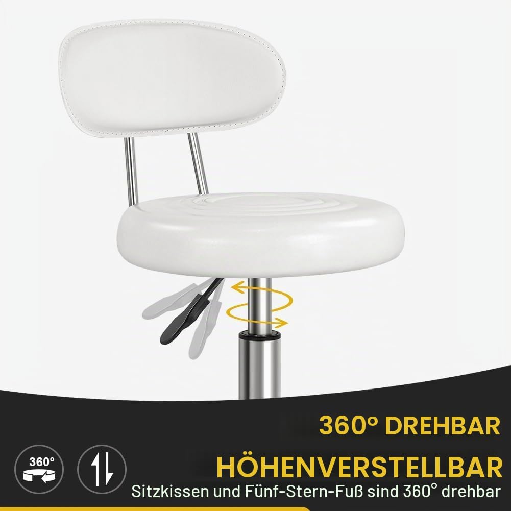 WKWKER Rollhocker mit Rädern Drehhocker mit höhenverstellbarer Rückenlehne PU-Leder-Rollhocker, idea