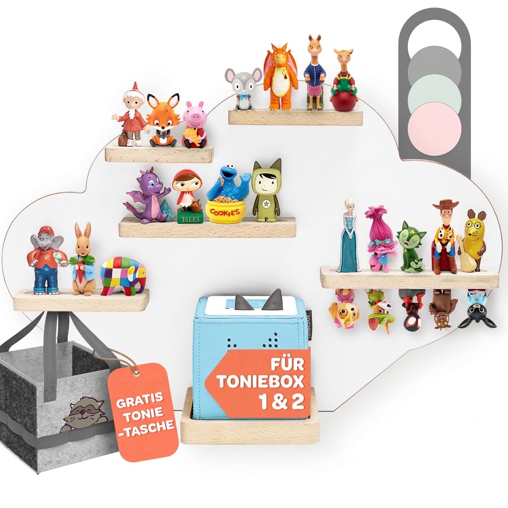 Tonie Regal Wolke Weiss für Toniebox 1 & 2 [GRATIS Tragetasche] bis 20 Figuren - Mädchen und Junge -