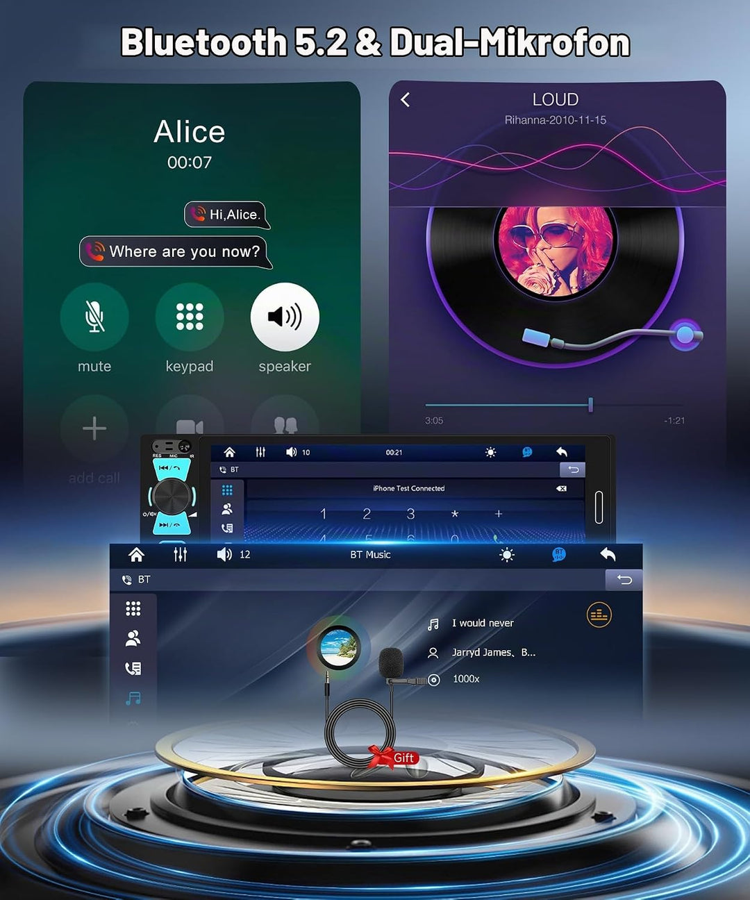 Hodozzy 1 Din RDS Autoradio mit Drahtlos Carplay Android Auto, 6.5 Zoll In-Cell Bildschirm,Unterstüt