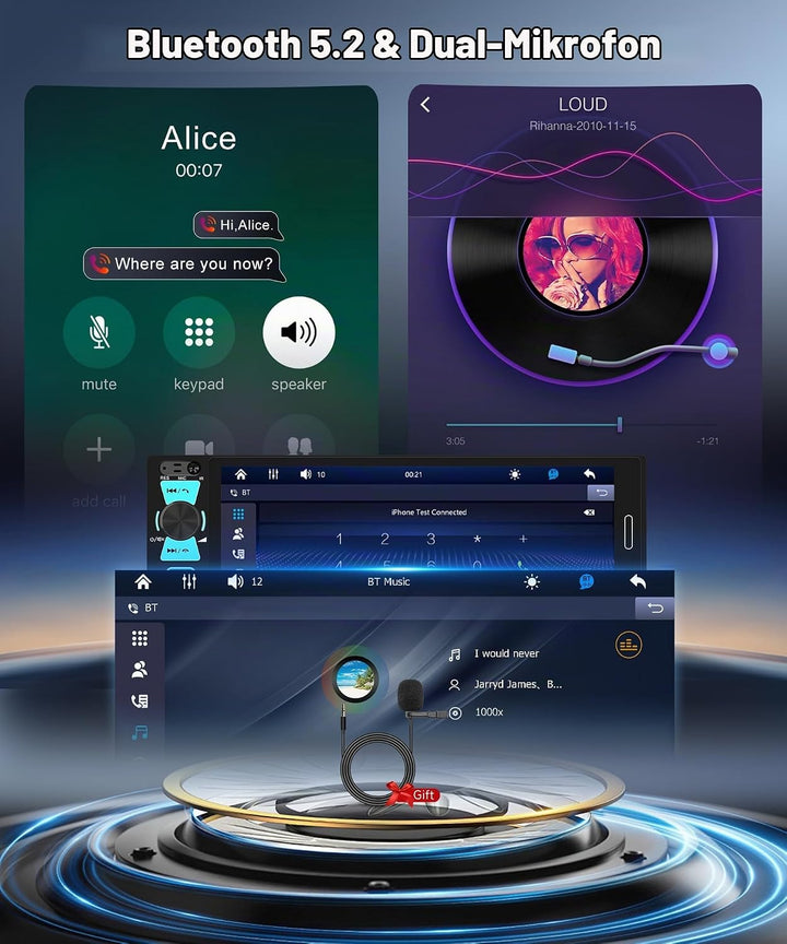 Hodozzy 1 Din RDS Autoradio mit Drahtlos Carplay Android Auto, 6.5 Zoll In-Cell Bildschirm,Unterstüt