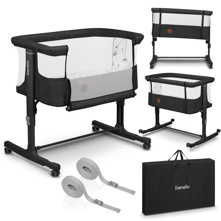 Lionelo Aurora 3 in 1 Babybett bis 9 kg, Beistellbett, Wiege, Höhenverstellug und Einstellung der Ne
