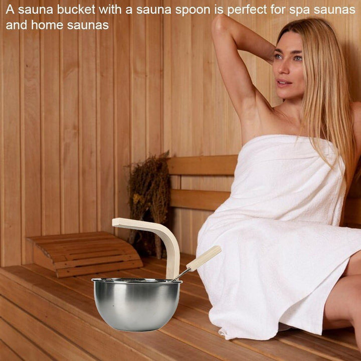 Sanfly Edelstahl-Sauna-Eimer Schöpfkelle, Langlebiger 4-Liter-Sauna-Eimer Holzgriff, Unverzichtbares