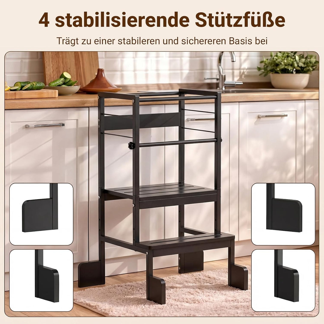 COSYLAND Lernturm ab 1 Jahr Montessori Learning Tower Stahl Stabil, Schwarz | Stabiler Toddler Tower