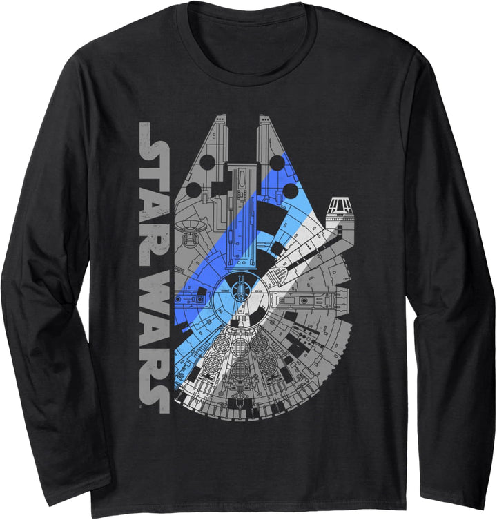 Star Wars Millennium Falcon Blue Tones Striped Poster Langarmshirt