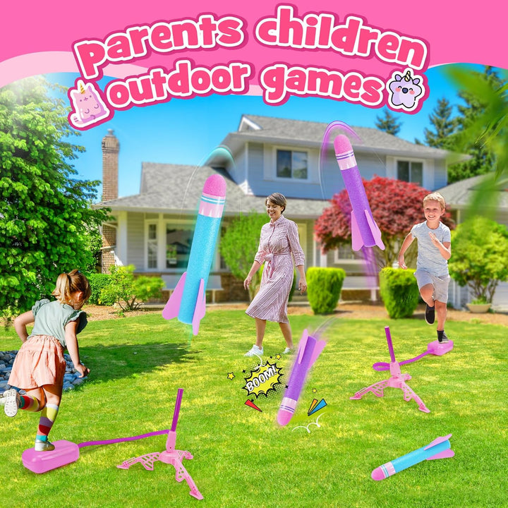 HappyGoLucky Schaumstoff Rakete Spielzeug Launcher, 4 Stück, Outdoor-Spielzeug für Kinder, Jungen un