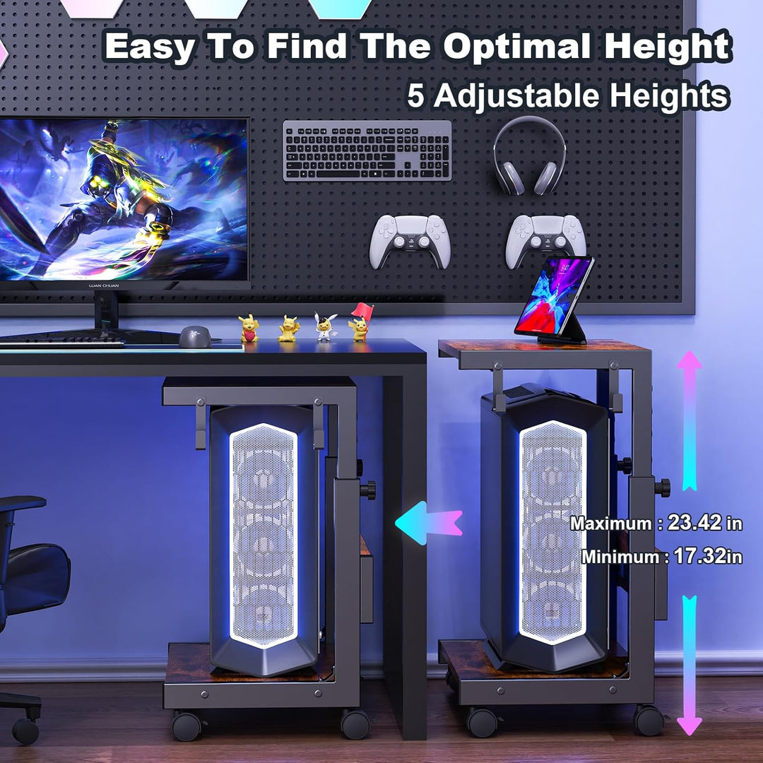 Höhenverstellbarer Computer-Tower-Ständer mit 2-stöckigem ATX-Gehäuse, bodenstehender Computerstände