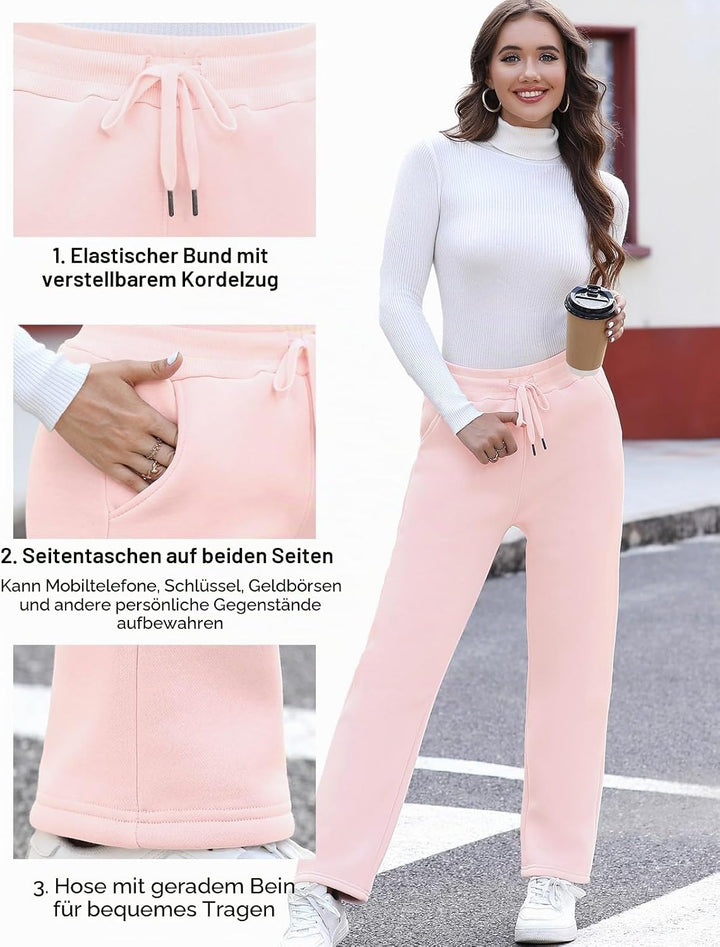 Gefütterte Jogginghose Damen Warm Fleece Freizeithose Winter Thermo Fleecehose High Waist Sweathose
