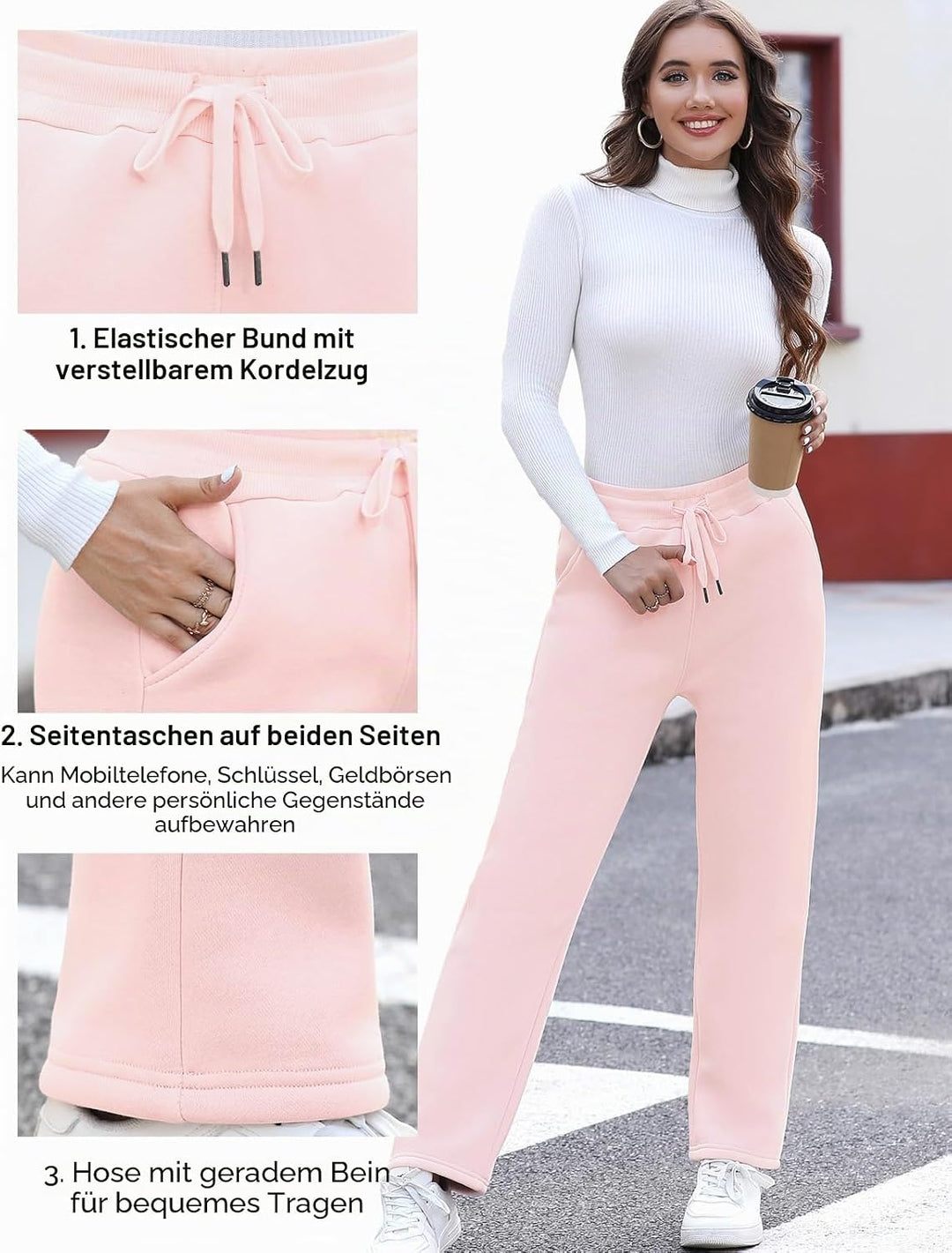 Svanco Damen Warme Jogginghose Thermo Fleece Gefütterte Winter Hosen Lamm Plüsch Kordelzug Sweathose