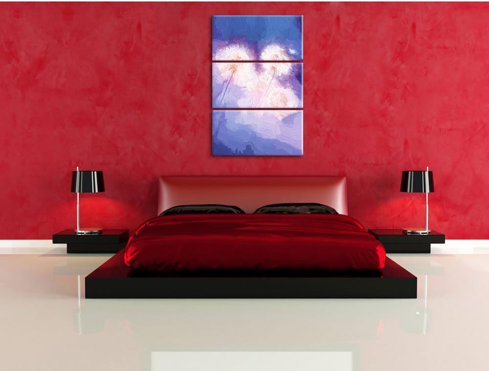 Pixxprint Pusteblumen im morgendlichen Wind Kunst Pinsel Effekt 3-Teiler Leinwandbild 120x80 Bild au