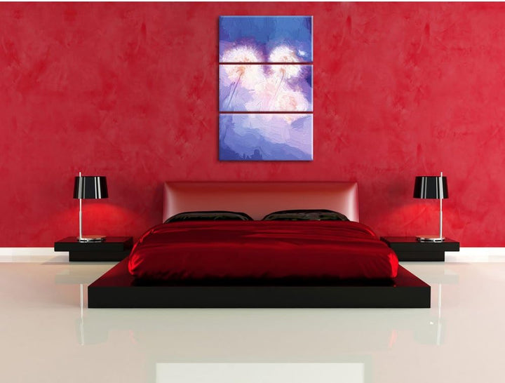 Pixxprint Pusteblumen im morgendlichen Wind Kunst Pinsel Effekt 3-Teiler Leinwandbild 120x80 Bild au