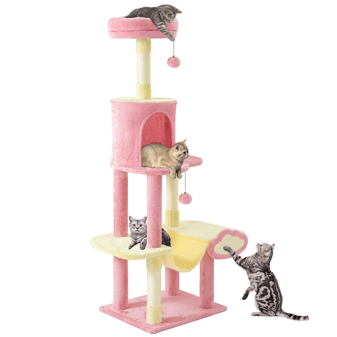 YITAHOME Luxus Kratzbaum mit Hängematte, Mehrstöckiger Kratzbaum mit Sitzstange für Grosse Katzen, P