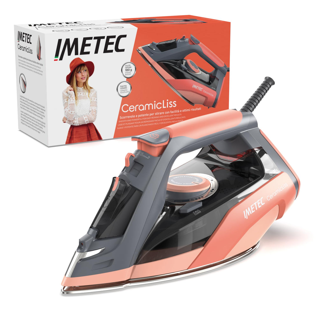 Imetec Ceramicliss, Dampfbügeleisen, Leicht, Handlich, Kalkschutz, 180 g Dampfstoss, Verschiebbare K