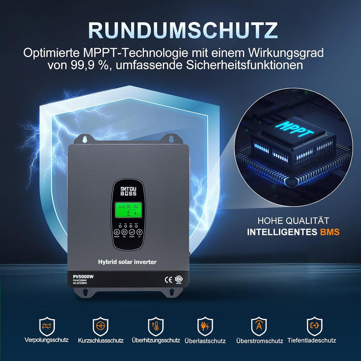 DATOUBOSS 3300W Hybrid Solar Wechselrichter 24V Reiner Sinus, DC 24V auf 220V/230V AC mit MPPT Solar