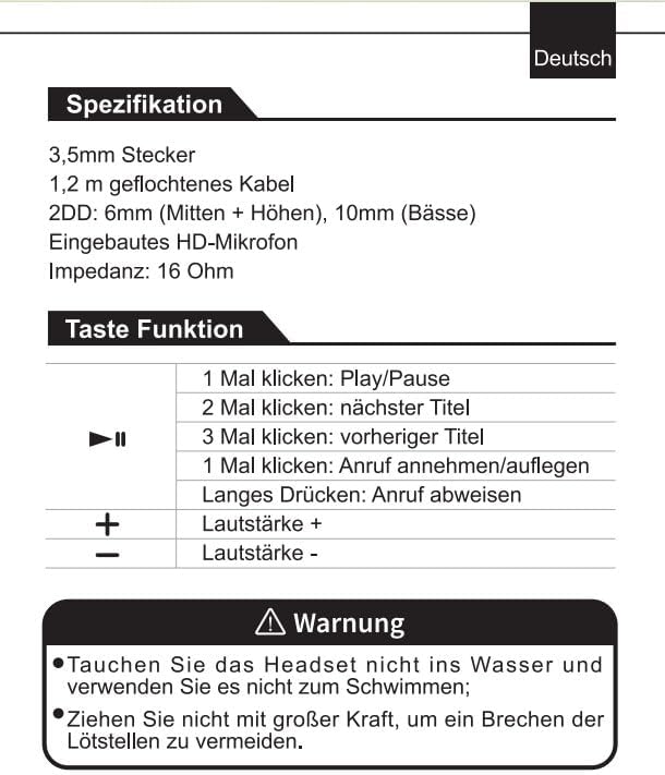 Dual-Treiber Kopfhörer mit Kabel 3,5mm Klinke Ohrhörer mit Bügel | Hifi, Bass, Aux, Mikrofon, Sportk