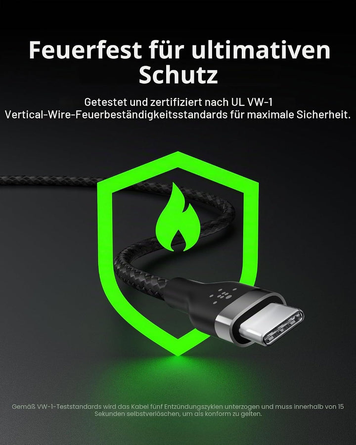 Belkin BoostCharge Pro Flex geflochtenes USB-C/USB-C-Ladekabel, USB-IF-zertifiziert zum Schnellladen