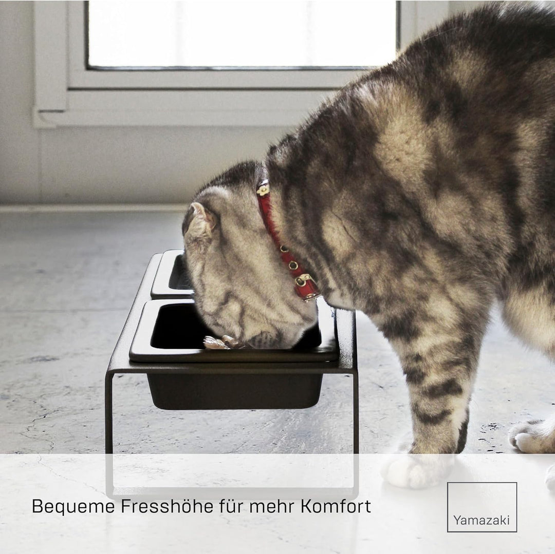 YAMAZAKI Tower' 4745 Futternapfset mit Ständer für Katzen und kleine Hunde, je 300 ml, Stahl, Kerami