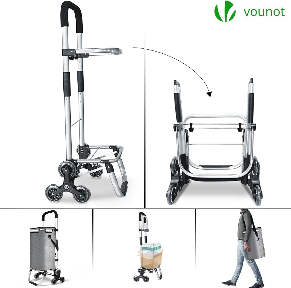 VOUNOT Aluminium Einkaufstrolley Treppensteiger, Trolly Einkaufswagen Klappbar, Hackenporsche mit 6
