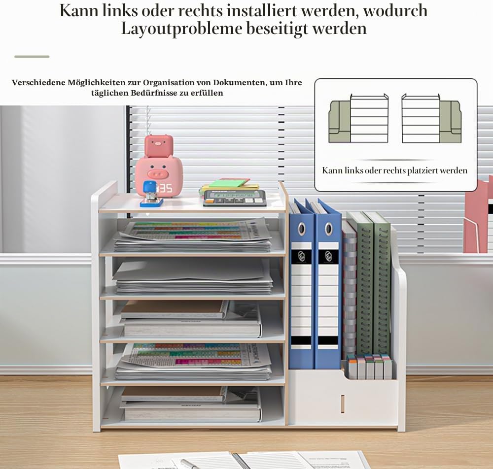 Hggzeg Schreibtisch-Organizer aus Holz,grosse Kapazität,Schreibtisch-Organizer,Aktenregal,A4-Papier-
