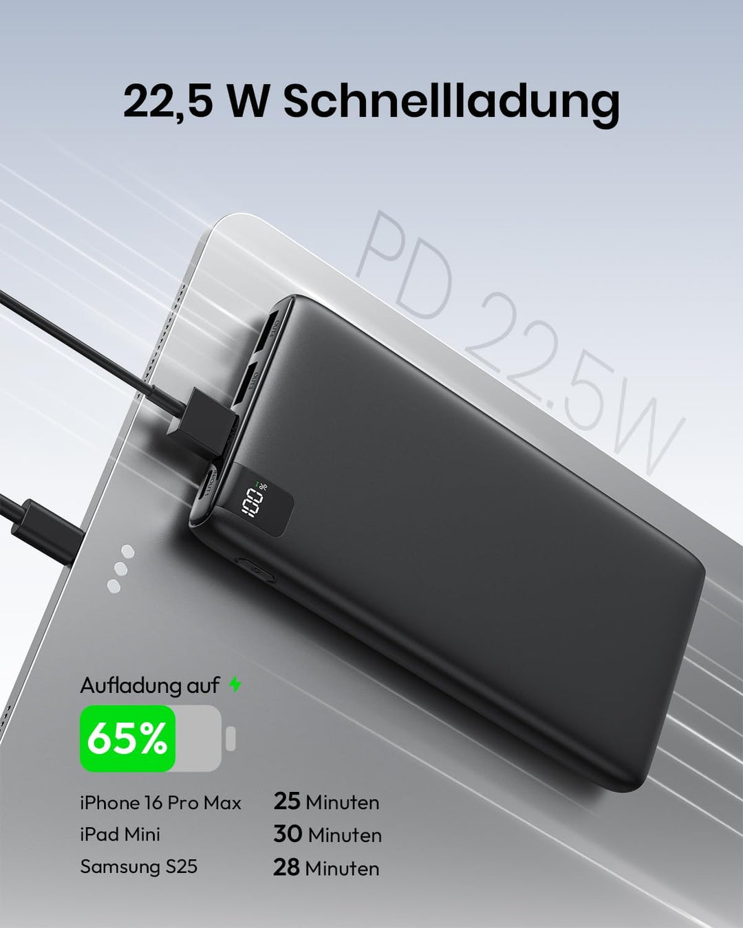 Hiluckey Powerbank 27000mAh Externer Akku: 22,5W Schnellladefunktion Power Bank PD USB C Tragbares H