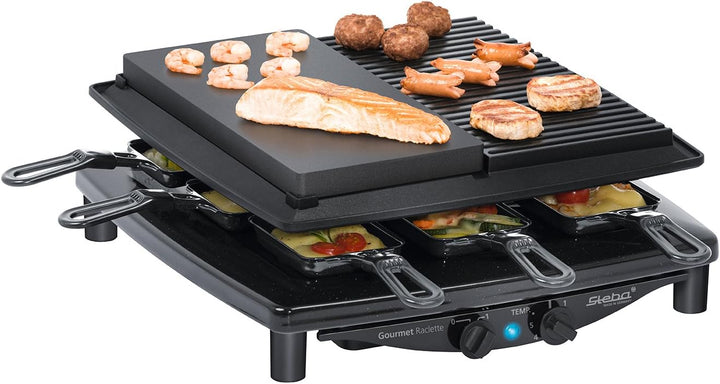 Steba Premium Raclette RC 4 Plus Deluxe | Made IN Germany | Antihaft-Druckguss-Grillplatte | Naturst