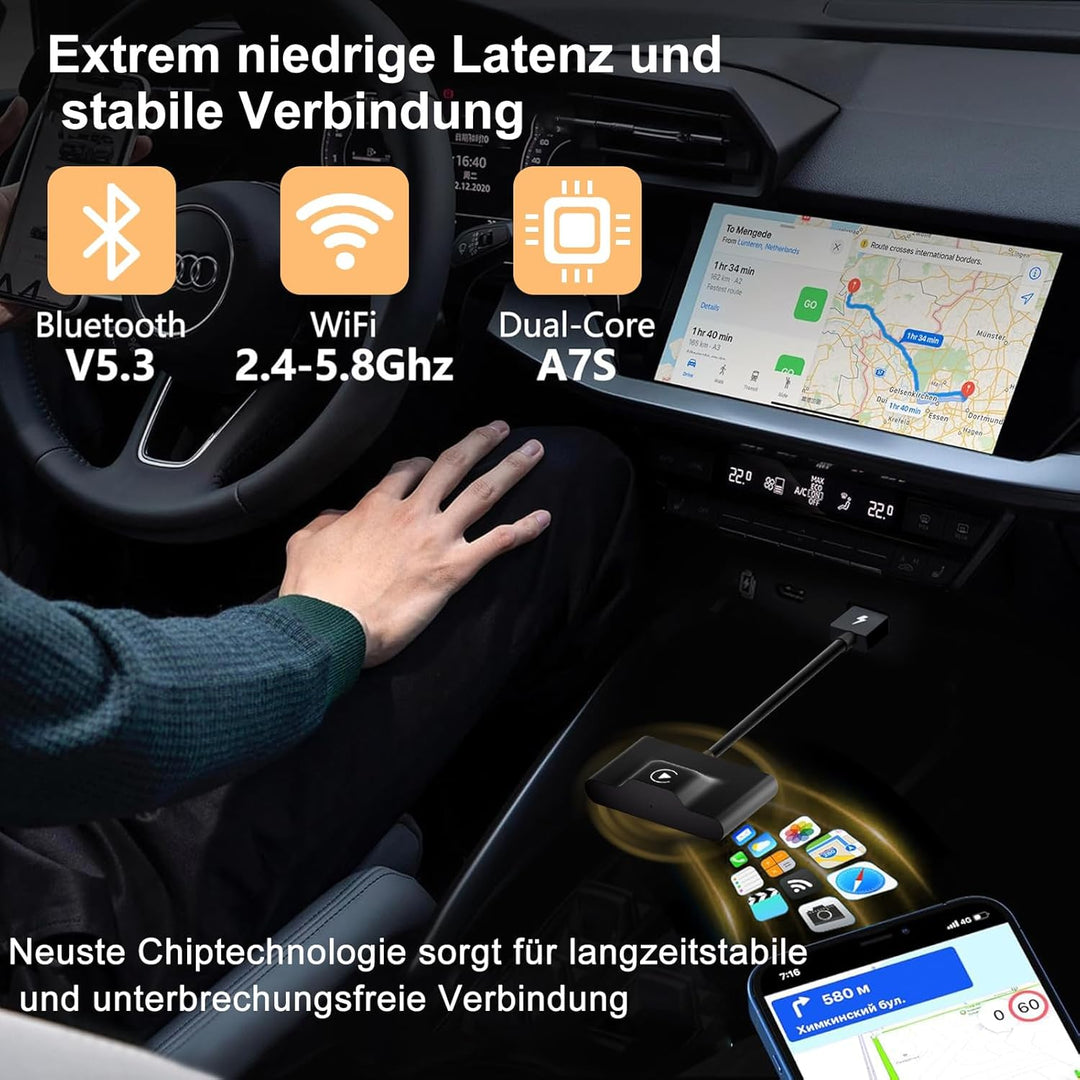 XHU Wireless CarPlay Adapter – Werkseitig Verkabeltes zu Wireless CarPlay, Plug and Play CarPlay Wir