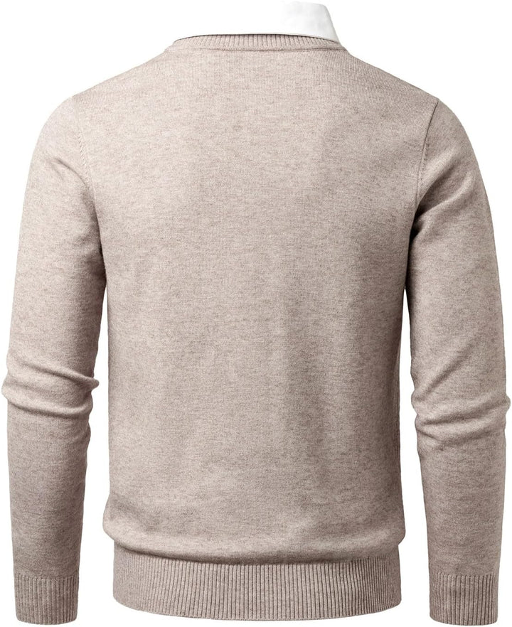 Harbrosrce Herren Strick Pullover V Ausschnitt Strickpullover Feinstrick Mock Hemdkragen Strickwaren
