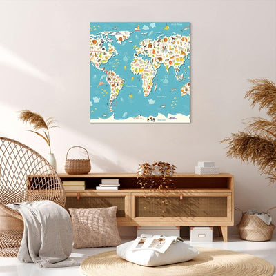 Bilder auf Leinwand 70x70cm Leinwandbild Geographie Globus Grafik Illustration Gross Wanddeko Bild S