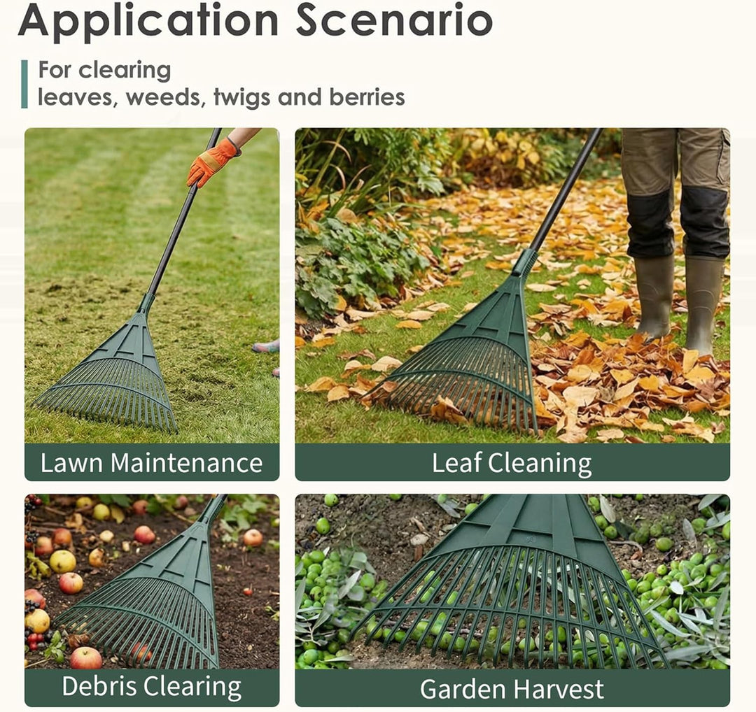 Laubbesen für Gartenarbeit, 24 Zinken, leicht, Poly-Strauchrechen mit langem Griff, zum Aufnehmen vo