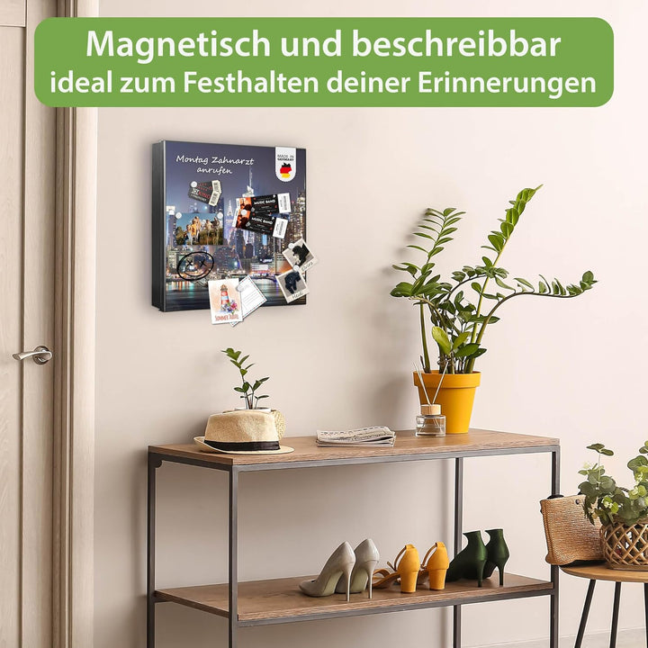 banjado® Grosser Schlüsselkasten Glas/Schlüsselbox 30cm x 30cm mit 50 Haken - Motiv New York/Schlüss