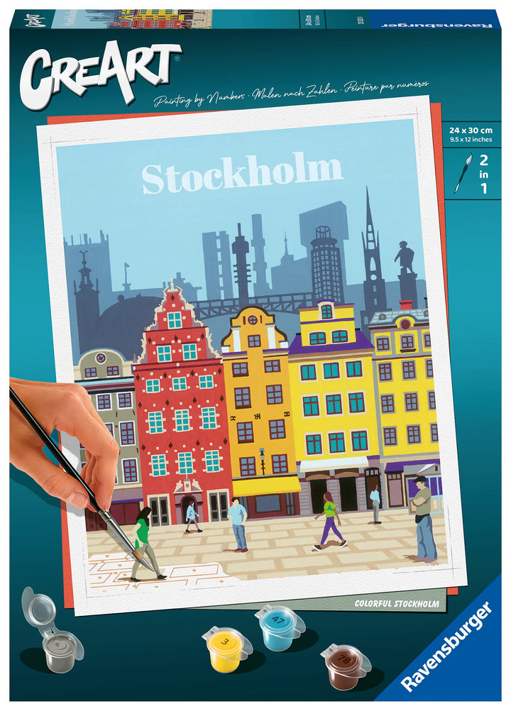 Ravensburger CreArt 23520 - Farbenfrohes Stockholm - Malen nach Zahlen Erwachsene, DIY Malset mit Pi