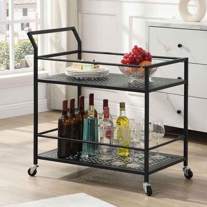 FineBuy Servierwagen Metall 79x45x83 cm mit Rollen & Bremsen, Küchenwagen 2 Ebenen, Barwagen & Rollw