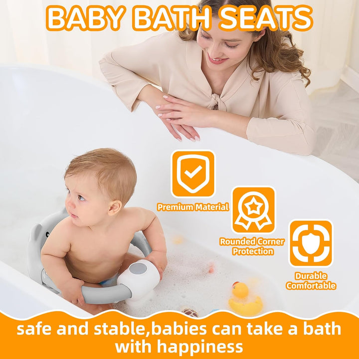 Badewannensitz Baby ab 6 Monate, Bär Rutschfester Badesitz Baby mit 4 Saugnäpfen und Kissen für Klei