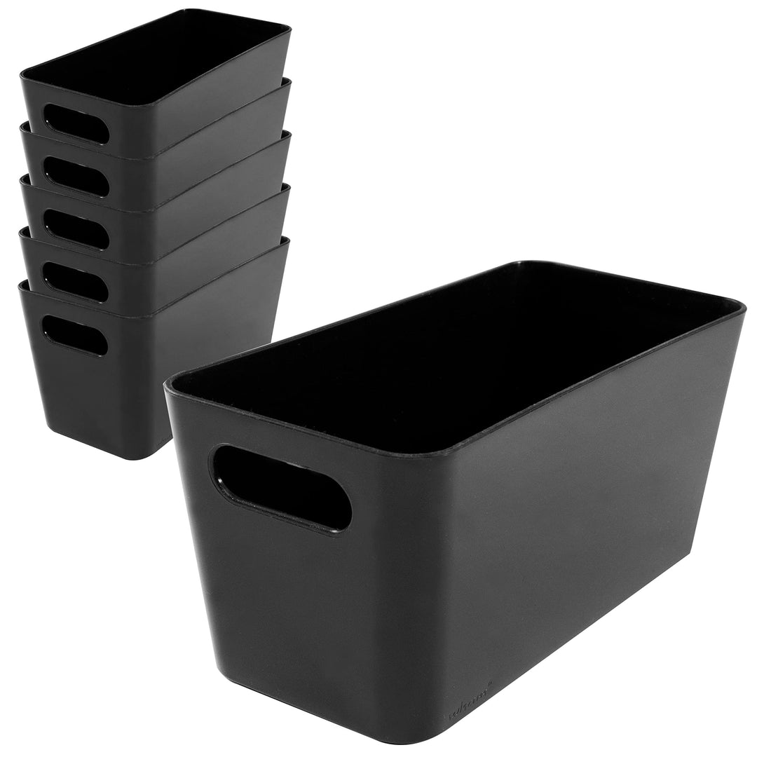 6x Ordnungsbox 10cm hoch schwarz 20x10x10cm 1,4L Wandregal schmaler Korb 6 Stück - 20x10cm Schwarz,