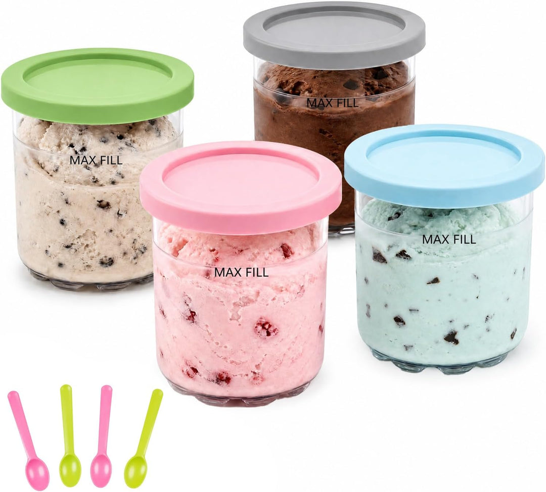 4er-Set Eisbehälter mit Deckeln, 473ml, Spülmaschinenfest &amp; Auslaufsicher, Kompatibel mit Ninja Crea