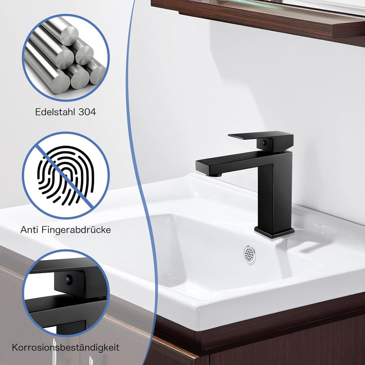 Wasserhahn Bad Schwarz, Waschtischarmatur Einhandmischer Armatur Waschbecken Eckig Badezimmer Mischb