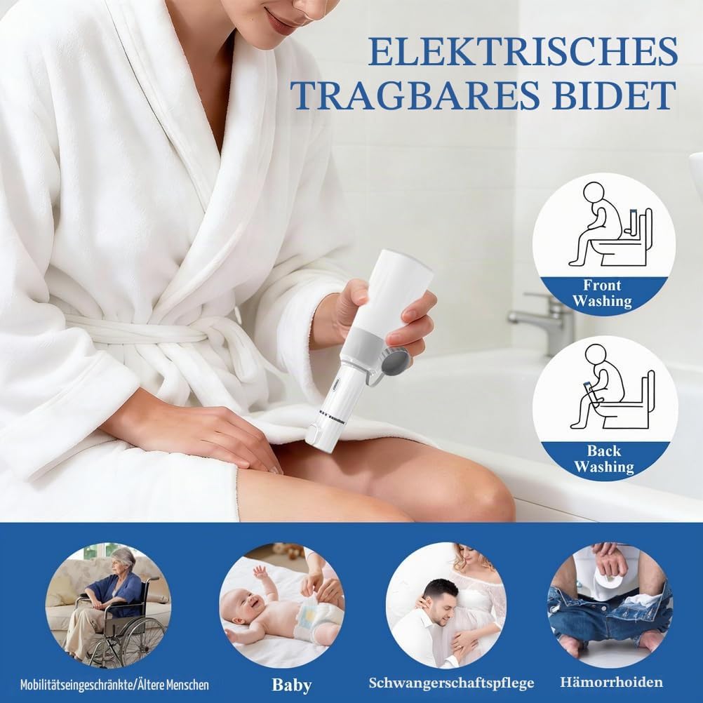 Elektrische Po Dusche,Portable Bidet Handbrause Mit 450Ml Peri Bottle,2 Druckmodi Tragbares Bidet Fü