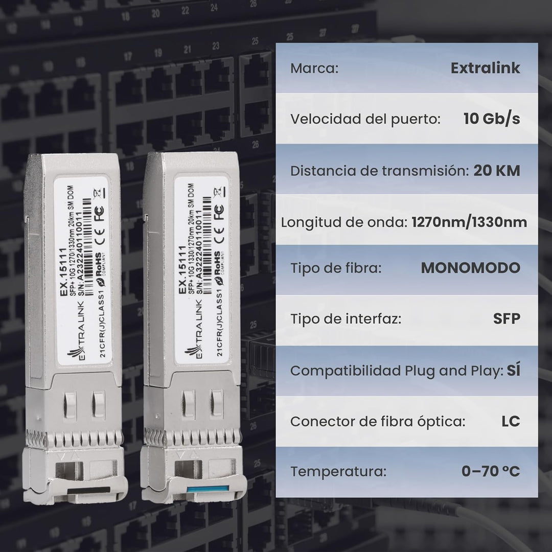 Extralink WDM SFP Modul Singlemode 10G LC 1270/1330nm bis 20km – Kompatibel mit HP Aruba – Gigabit T