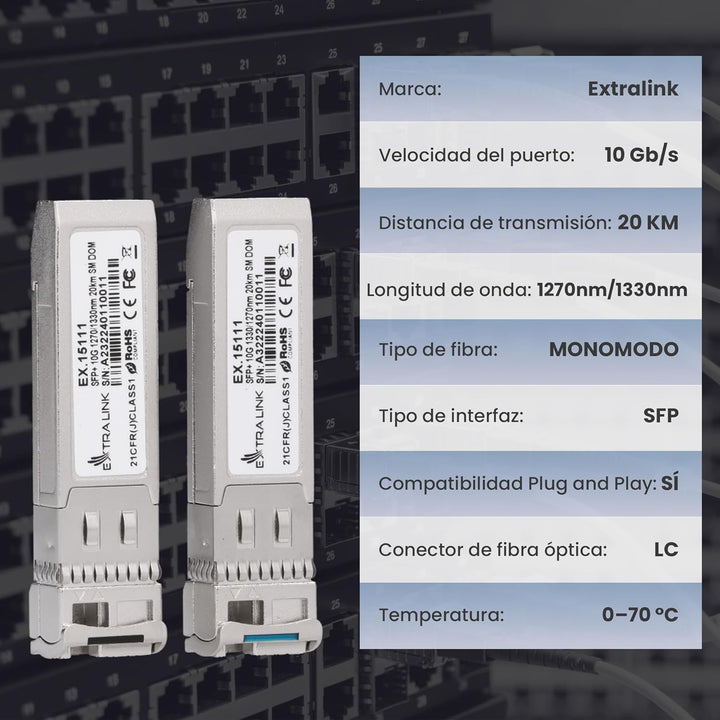 Extralink WDM SFP Modul Singlemode 10G LC 1270/1330nm bis 20km – Kompatibel mit HP Aruba – Gigabit T