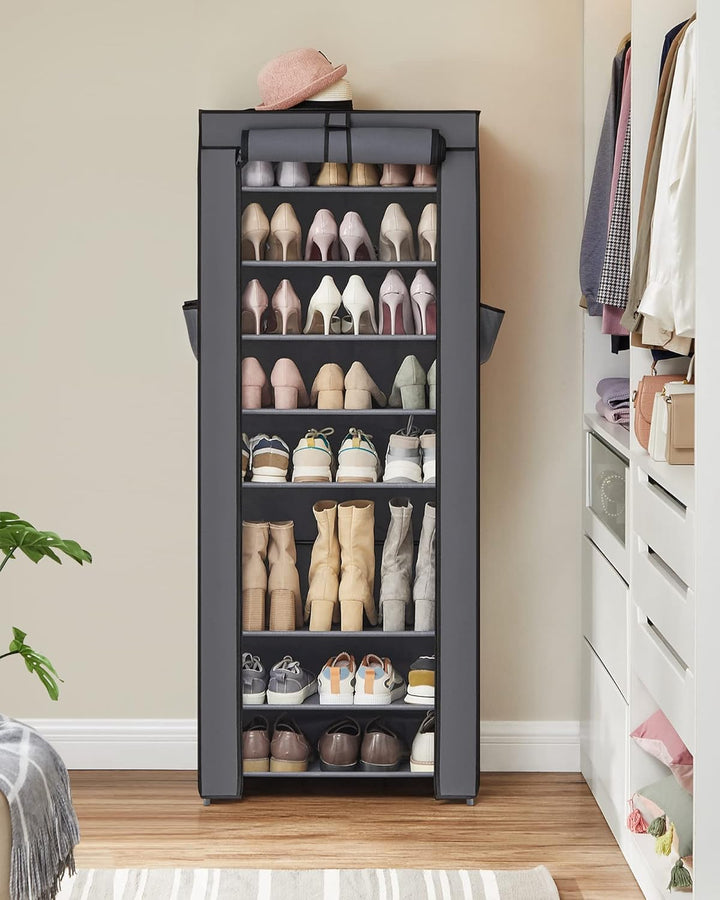 SONGMICS Schuhregal mit 10 Ebenen, 28 x 58 x 160 cm, Schuhschrank, Schuhaufbewahrung, mit staubdicht
