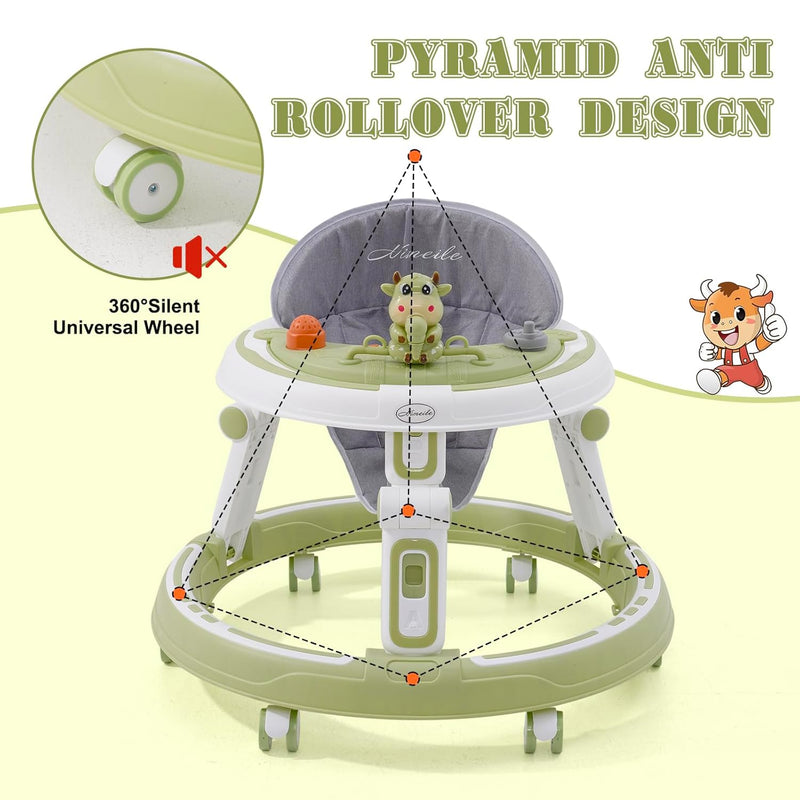 3 in1Lauflernhilfe,Babywalker Höhenverstellbar & Klappbar,Anti-Rollove Lauflernwagen mit 7-Fach Höhe