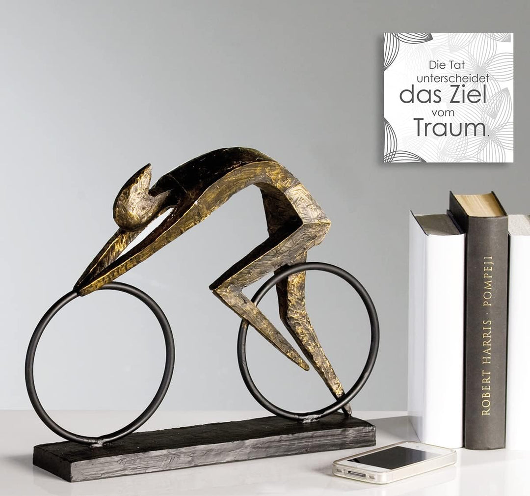 Casablanca - Deko Skulptur Racer Farhrad Fahrer aus Poly - bronzefarben Schwarze Metallbasis - Breit
